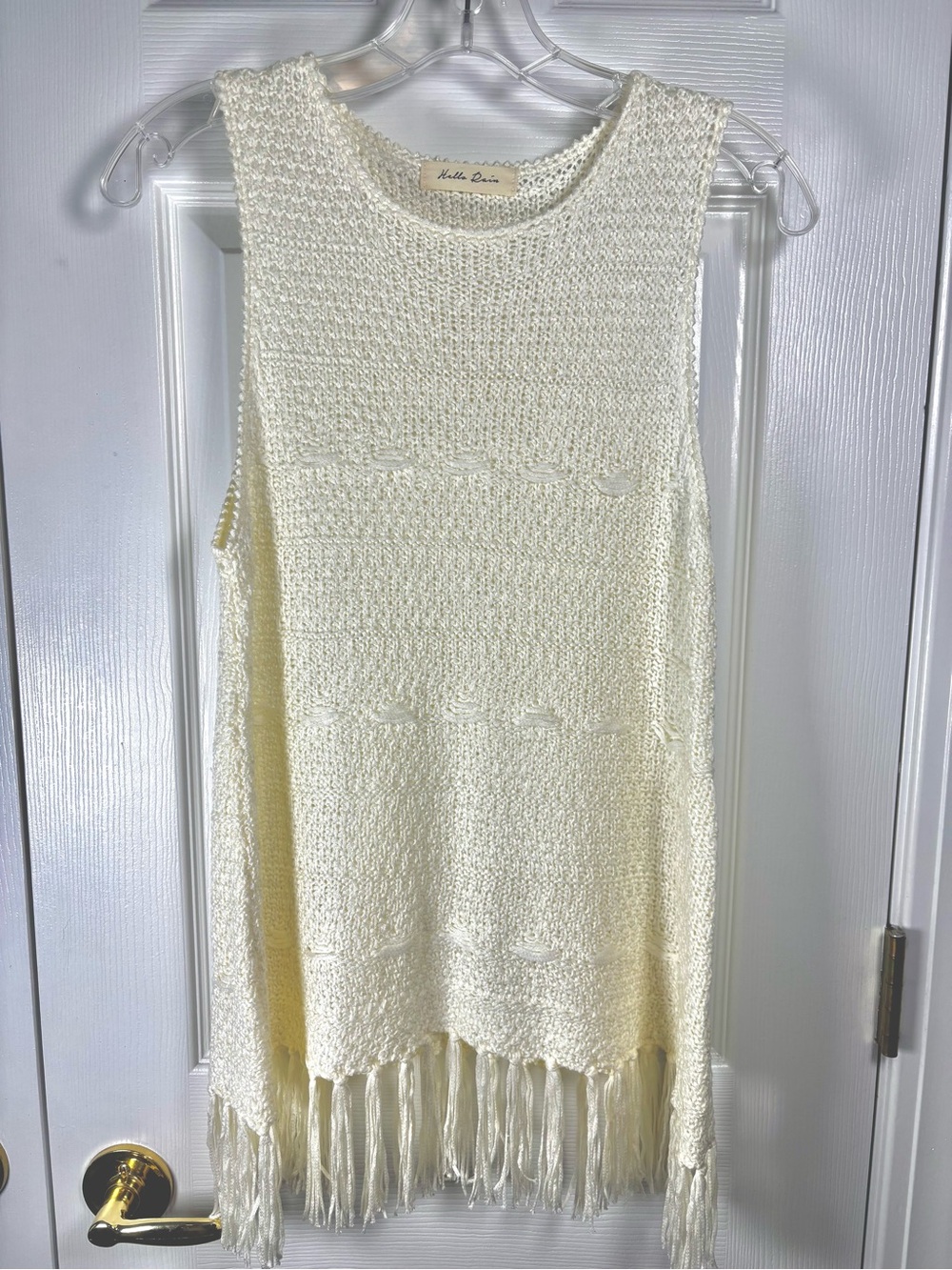 Hello Darling Cream Knit Tank Top Fringe Hem S\M